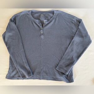 GAP Gray Blue Waffle Knit Henley Long Sleeve Top Size Small Casual